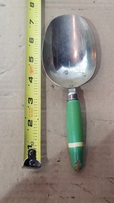Vintage A&J 1/4 Cup Metal Scoop Green Handle Made USA Kitchen