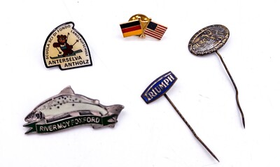 5x Vintage Pins & Anstecknadeln u.a. Triumph DLRG Grundschein River Moy Foxford