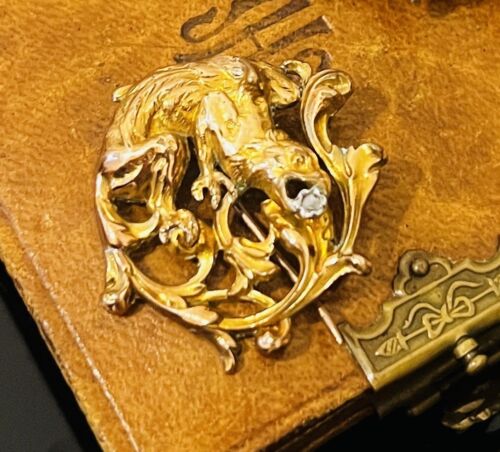 HERVORRAGENDE JUGENDSTIL BROSCHE FRANZÖSISCHER DRACHENSCHLIFF ROSE DIAMANT GOLD FIX - Bild 2 von 3