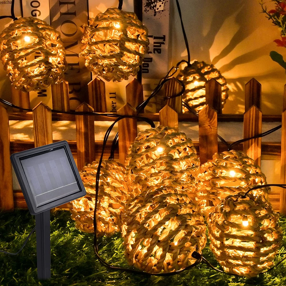 Rattan outdoor on sale string lights