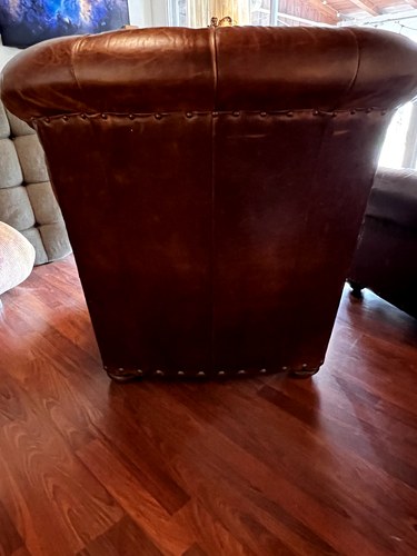 restoration hardware Churchill vintage classic leather tufted wingback chairs - Picture 5 of 6