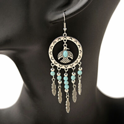 Exceptional Vintage Native American Navajo Turquoise Sterling Silver Dream Catcher Earrings Exceptional Vintage Native American Navajo Turquoise Sterling Silver Dream Catcher Earrings