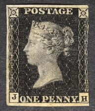 GB SG2 QV 1840 Penny Black Plate 10, JH, 3 Margins Mint MVLH