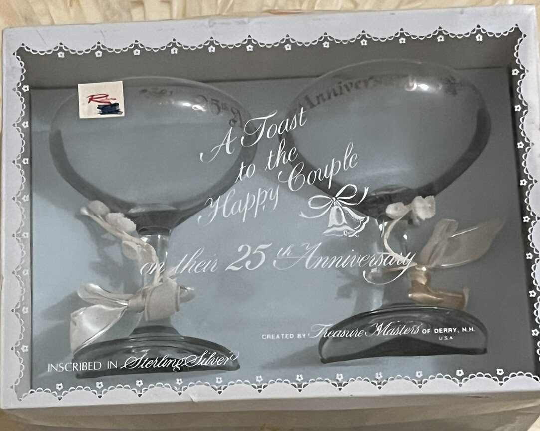 Vintage MCM Champagne Coupe Glasses Set of 2 for 25th Anniversary Made in USA