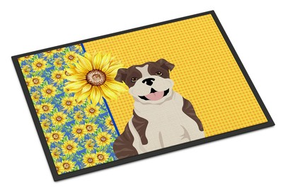 Summer Sunflowers Brindle English Bulldog Indoor Outdoor Mat 18x27 WDK5413MAT