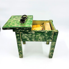 Vintage Shoe Shine Polish Stand Footstool Stool Bench Wood w Cast Iron Foot Rest