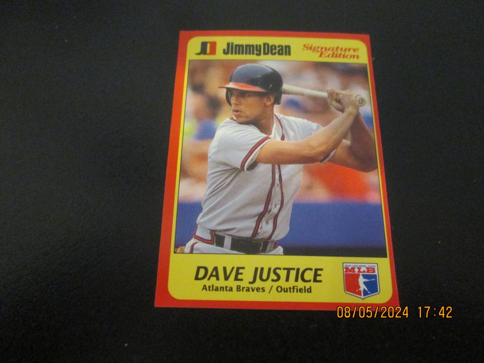DAVE JUSTICE BRAVES 1991 JIMMY DEAN SIGNATURE EDITION CARD #14