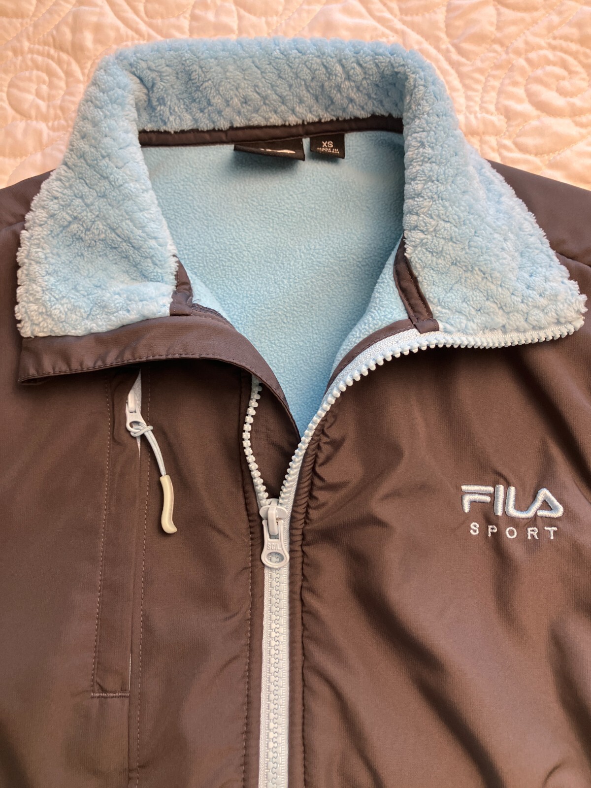 FILA Sport tg XS giacca pile donna full zip blu colorblock peluche Denali