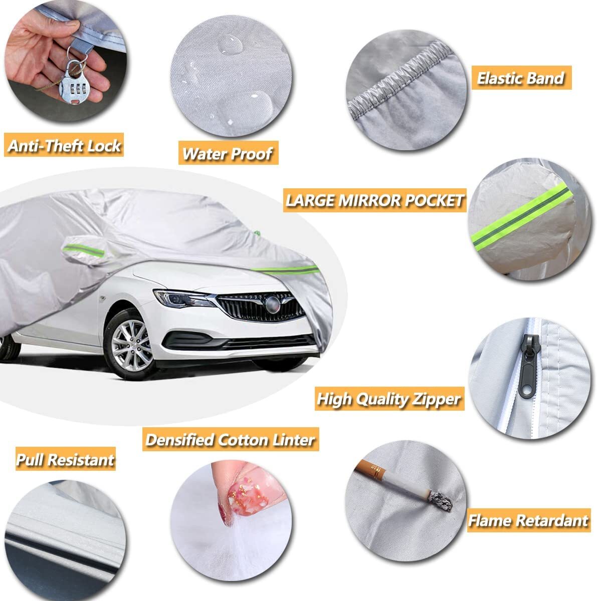 Full Car Cover for Outdoor Sun Dust Scratch Rain Snow Waterproof Breathable