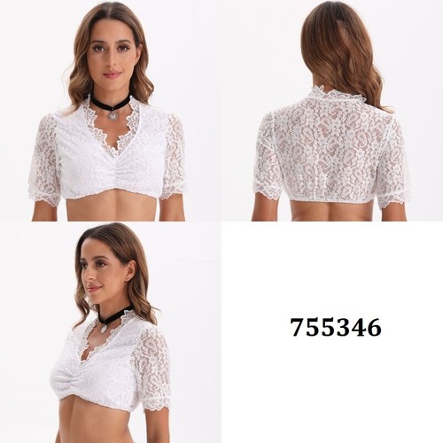 Elegante Dirndlbluse Trachtenbluse Kurzarmige Oktoberfest Multi-Style S-5XL Neu - Bild 7 von 28