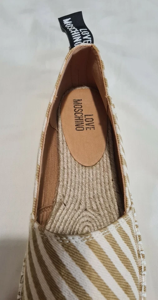 Love Moschino Alpargatas de Lona a Rayas Zapatos de Plataforma Sin Cordones Beige Reino Unido 5 UE 38 Foto 4 de 4