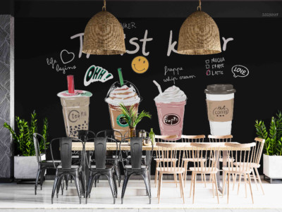 3D Bubble Milk Tea Shop Self-adhesive Removable Wallpaper Murals Wall 42