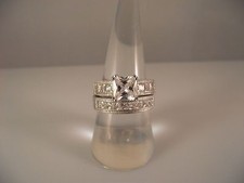 Sterling Silver 925 Large Princess Cut Center Stone w/ Accented CZ's Ring Set