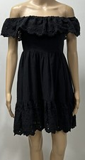 LoveShackFancy Women Off The Shoulder Fit & Flare Dress Black Size Small NEW