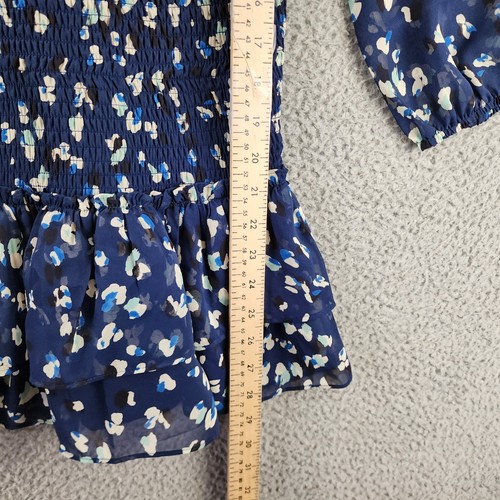 Aqua Smocked Speckle Dress Girls' M 9/10 Navy Crew Neck Button Keyhole Back L/S+ - Picture 9 of 13