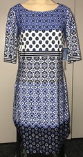Eliza J Navy Blue on White Green Tunic Dress NWT Size 4