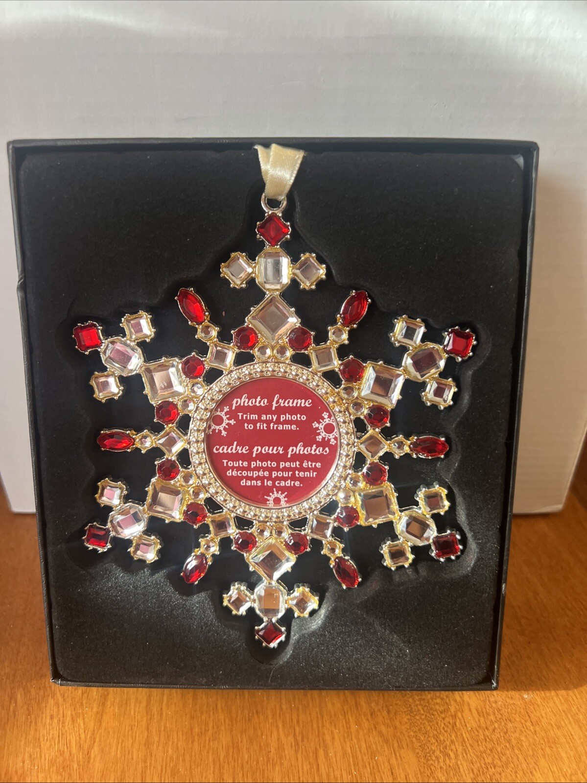 Snowflake Photo Frame Ornament with Rhinestones in Silver Gold Red Gift Box