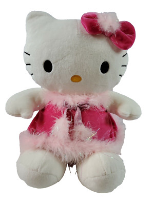 Sanrio Hello Kitty Plush Seated 12 Inches with Pink Velvet Boa Dress