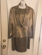 Adrianna Papell 12 100 Silk Shimmer Beige Floral Print Suit Dress  Jacket