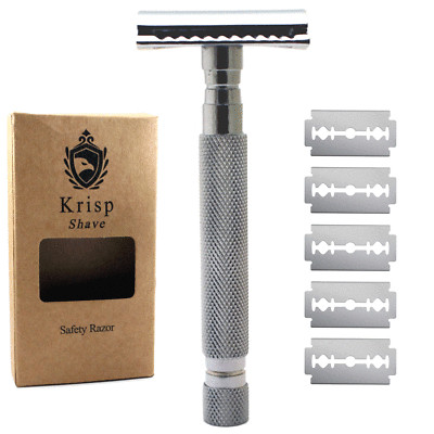 4.2'' LONG HANDLE DOUBLE EDGE SAFETY RAZOR FOR MEN WET SHAVE + 10 SHAVING BLADES