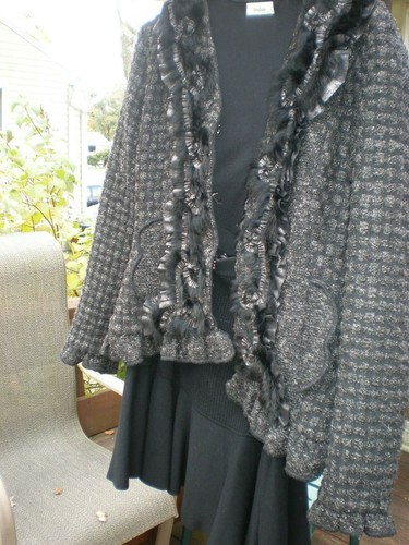 DAMEN NEIMAN MARCUS BOUCLE JACKE BLAZER & ROCK ANZUG RÜSCHEN CARDIGAN OBERTEIL GR. M - Bild 2 von 12