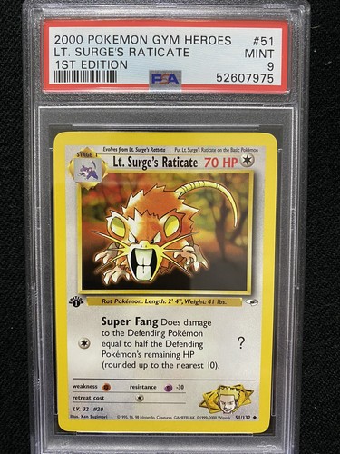 Lt. Surge's Raticate (1st Edition) graded PSA 9 for sale on eBay