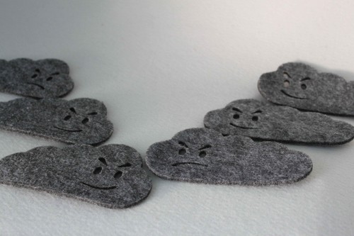 Cloud Grey Felt Coaster with funny face Set of 6 - Picture 2 of 7