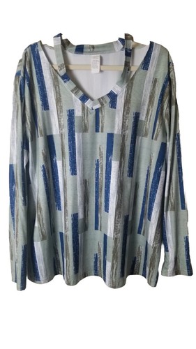 Ladies Temu 2XL Plus Size Casual Fashion Blouse Allover Print V Neck Pullover - Afbeelding 1 van 3