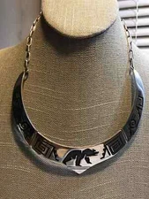 RARE Lawrence Saufkie HOPI Silver Necklace Bear Signed Vintage MUST SEE Hallmark