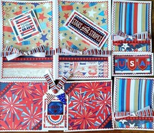 Premade Scrapbook Page/Sewn Mat Set - 10 pieces: 4th of July USA