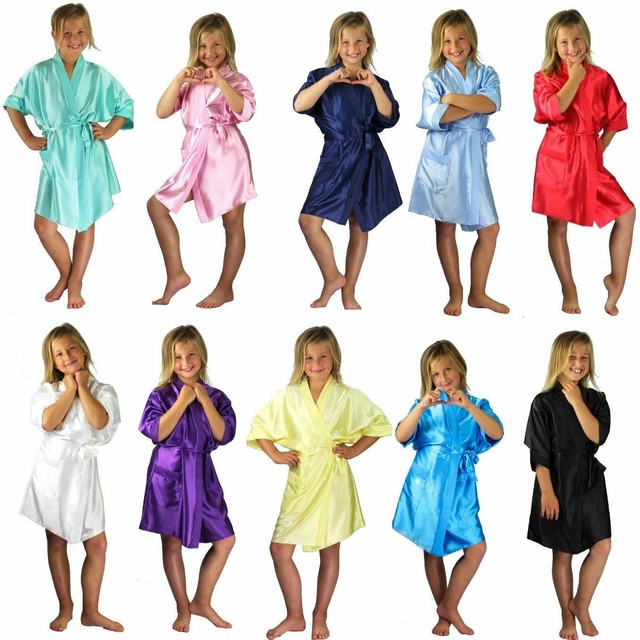 Children Kids Satin Robes Dressing Gown Bridesmaid Flower girl 11