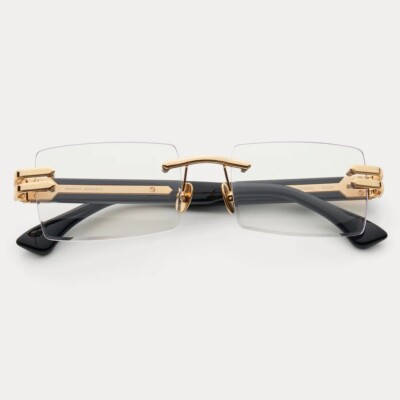 JAMES ORO Rectangular Rimless Frame Classic (Black 18KT Gold Frame Clear Lens)