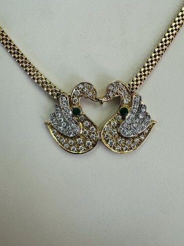 14k Yellow Gold Custom Design Diamond Swan Necklace ~ 15.8gr - Picture 2 of 3