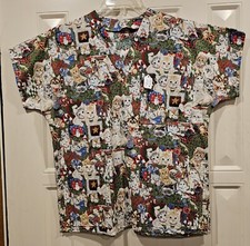 Christmas Cats Scrub Top Medium Butterick B4946 Homemade NEW 