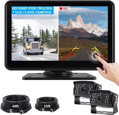 AHD1080P Wired Backup Camera System, 7'' Touch Screen Monitor with Split Modes,