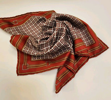 Vintage Silk Scarf Rolled Hem Square 18.5" Equestrian Horse Tack Geometric EUC