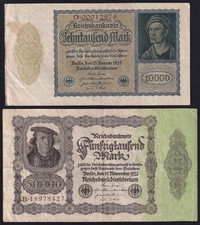 Germany 50000 10000 Mark 1922 Vintage Lot 2 Money Banknote Currency Collection