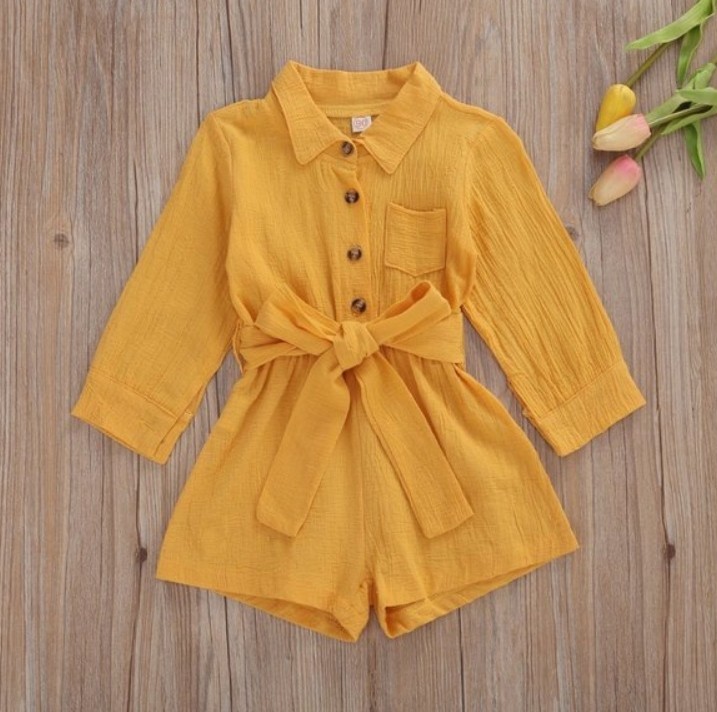 NEW Girls Mustard Long Sleeve Belted Romper Jumpsuit Size 2T