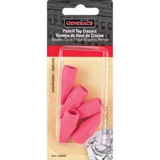 General's Pencil Top Eraser 5/Pkg-Pink