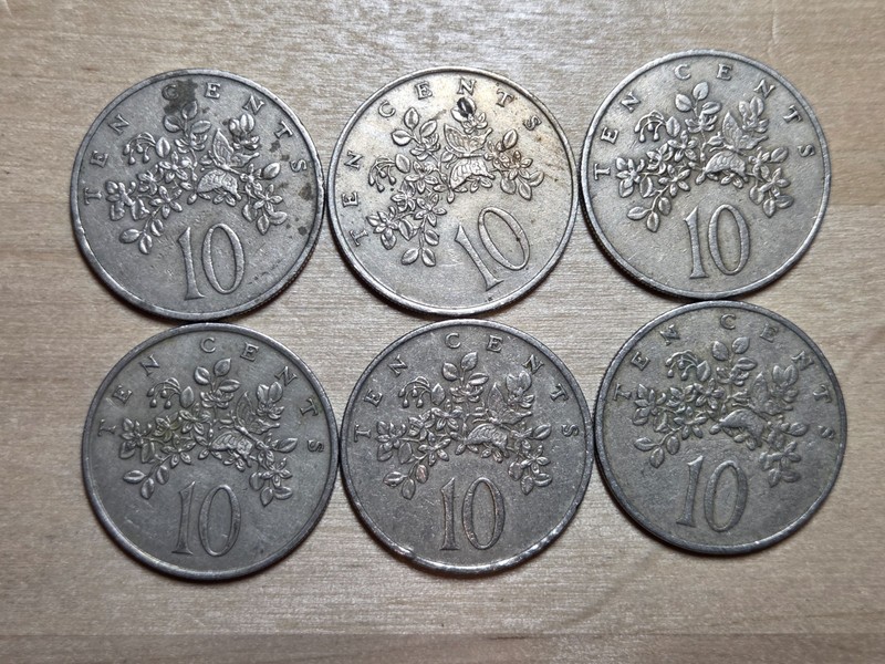 Jamaica 10 cents coins, lot of 6 coins, all 1969. KM# 47, copper-nickel.