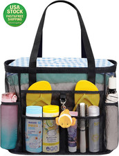 Large Mesh Beach Bag 8 Pockets Quick Dry Family Swim Tote Black