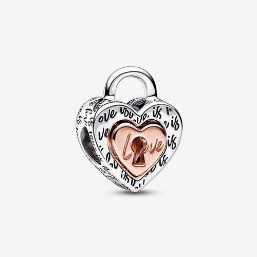 PANDORA Two-Tone Padlock Splittable Heart Charm, #782505C00