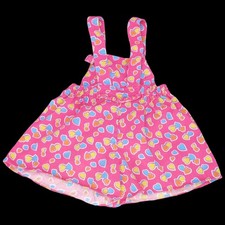 Vintage 90s O-Girl Bib Shorts Overalls Pink Multicolor Hearts Cotton Girl's Sz 6