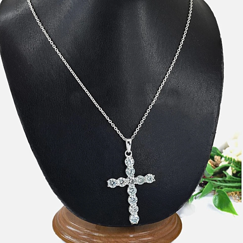 RARO Colgante Cruz Diamante Blanco Certificado 11 Ct en Plata de Ley 925 Foto 3 de 4