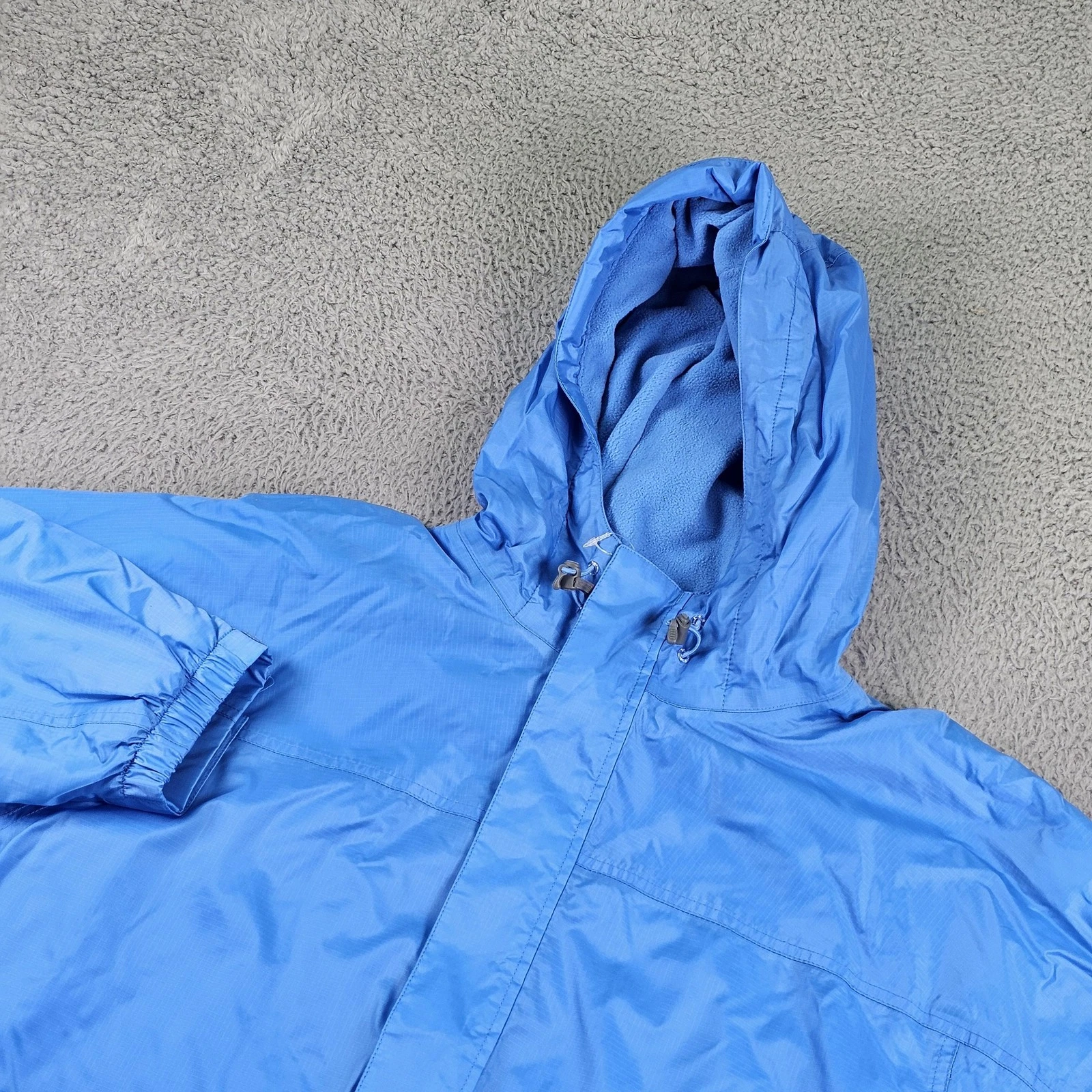 Lands' End Jacket Mens Large Blue Hooded Fleece Lined Nylon Windbreaker Coat