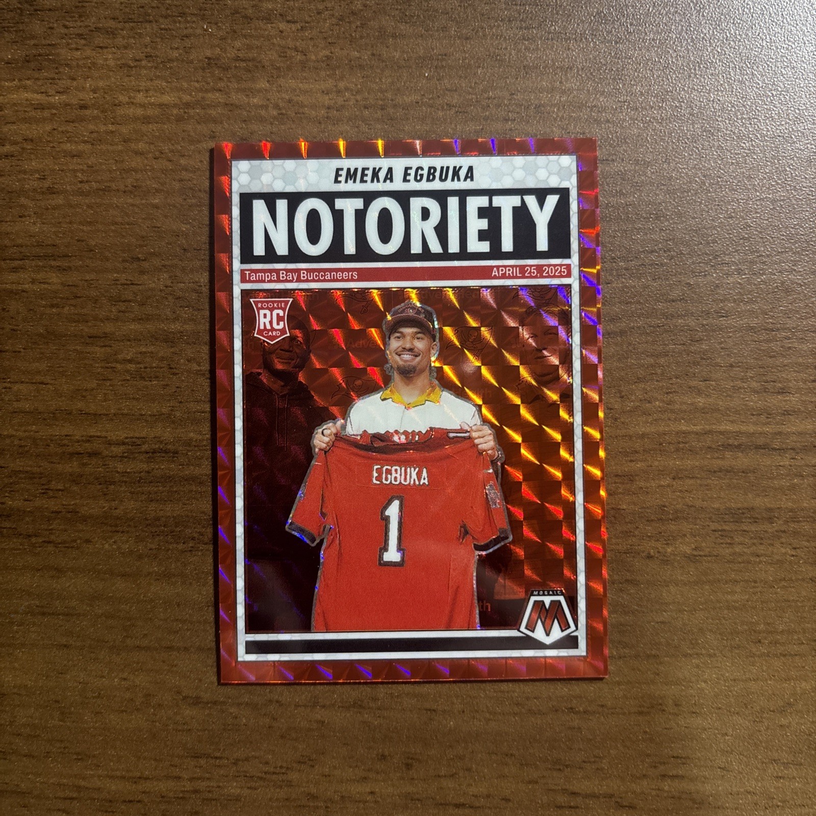 2025 Panini Mosaic Emeka Egbuka RC Rookie Notoriety Red Mosaic #16 SP