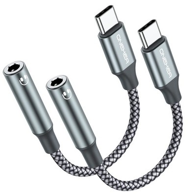 OneKer USB Type C to 3.5mm Headphone Jack Adapter, (2-Pack) C 10 cm, grey 
