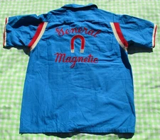 VTG 60s Hilton General Magnetic Chain Stitch Blue Rockabilly Bowling Shirt M