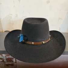 Akubra The Boss Imperial Quality Fur Felt Hat Black 57 Us 7 1/8 Western Cowboy