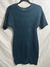 Planet Gold Blue  Ribbed Knit Short Sleeve Scoop Neck Stretchy Seater Dress Sz L